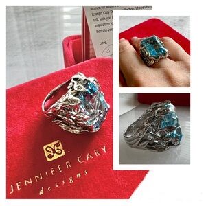 Rare Vintage Glam Jennifer Cary 925 Silver Blue Topaz w/small Diamonds Ring
